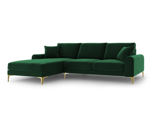 Coltar stanga, Madara, Mazzini Sofas, 5 locuri, gold legs, 254x182x90 cm, catifea, verde bottle