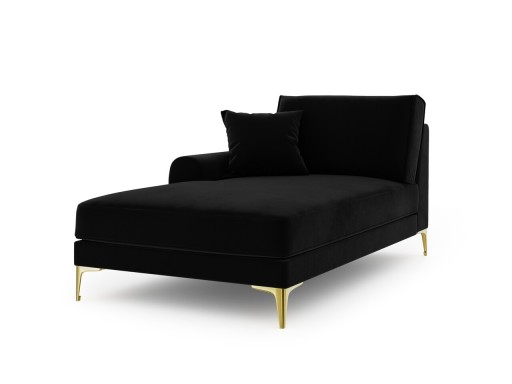 Sezlong living stanga, Madara, Mazzini Sofas, gold legs, 102x182x90 cm, catifea, negru