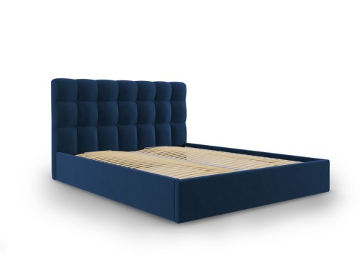 Pat tapitat cu somiera rabatabila si lada depozitare, Nerin Royal blue, Mazzini Sofas, 160x200 cm, catifea, albastru regal