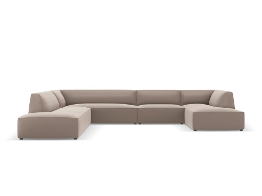 Coltar panoramic stanga 7 locuri, Ruby, Micadoni Home, BL, 366x273x69 cm, piele ecologica, maro deschis