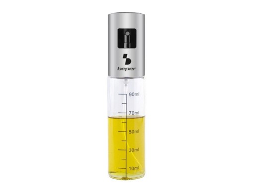 Pulverizator pentru ulei si condimente lichide Beper, 90 ml, sticla/otel, argintiu/transparent