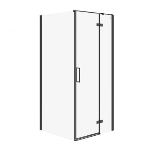 Cabina de dus patrata 90x90 cm Cersanit Jota, negru mat cu usa batanta dreapta