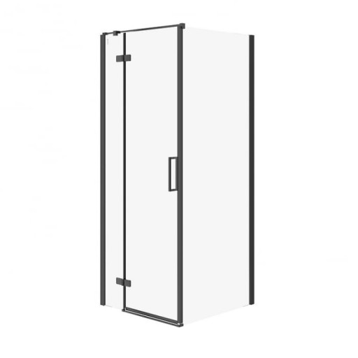 Cabina de dus patrata 80x80 cm Cersanit Jota, negru mat cu usa batanta stanga