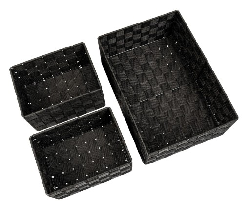 Set 3 cosuri pentru depozitare, Wenko, Adria, 34.5 x 13 x 24 cm, polipropilena, negru