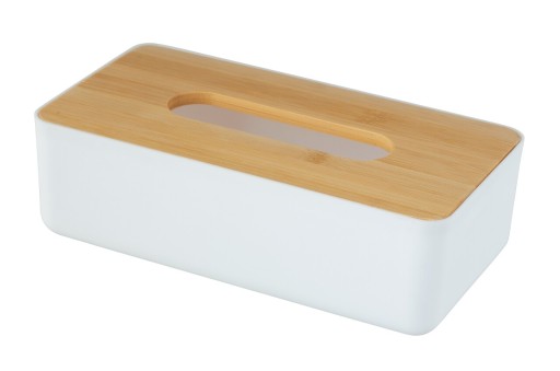 Cutie depozitare servetele, Wenko, Rotello, 24 x 7.5 x 12.7 cm, plastic/bambus, alb/maro