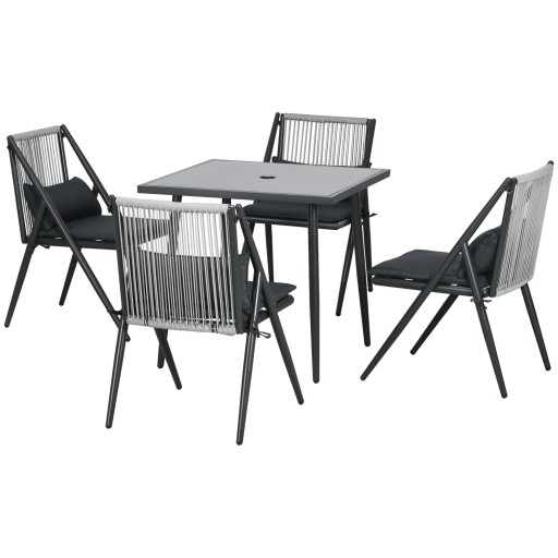 Outsunny Set Mobilier de Grădină 5 Piese, Set Masa Exterior pentru Terasă, Masa și Scaune cu Perne, Design Elegant | Aosom Romania