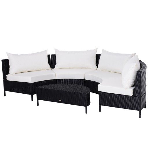 Outsunny Set Lux Mobilier Grădină Ratan, Canapea 4 Locuri cu Saltea Spumă, Perne Decorative, Negru | Aosom Romania