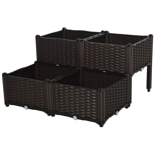 Outsunny Set 4 Ghivece Decorative din Rattan, Rezistente la UV și Apă, Polipropilenă, Maro, 40x40x44 cm | Aosom Romania