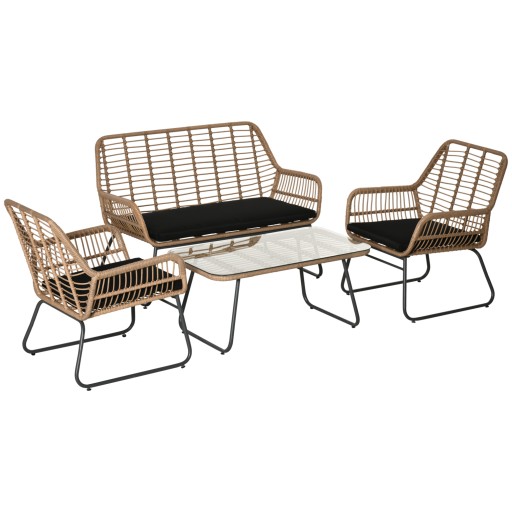 Outsunny Set Canapele pentru Veranda, 4 Piese, Ratan Natural, Design Sofisticat, Ideal pentru Relaxare si Petreceri in Aer Liber | Aosom Romania