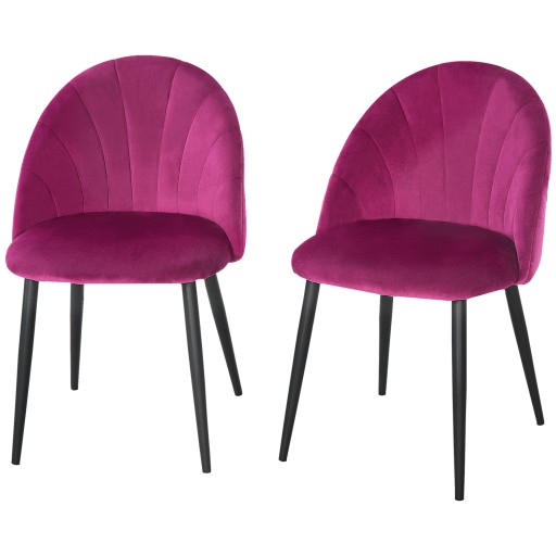 Homcom Set 2 Scaune Tapițate Fucsia, Spătar Curbat Elegant, Picioare Metalice, 52x54x79cm | Aosom Romania