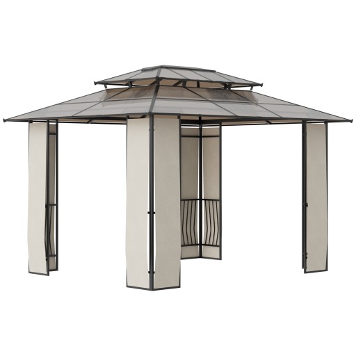 Outsunny Pavilion de Grădină, Pergolă cu Acoperiș Rigid din Policarbonat și Cadru Metalic, cu Acoperiș Dublu, 3.65x3x2.75 m, Maro | Aosom Romania