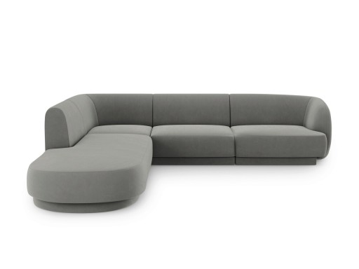 Coltar stanga 6 locuri, Miley, Micadoni Home, BL, forma rotunjita, 258x248x74 cm, catifea, gri deschis