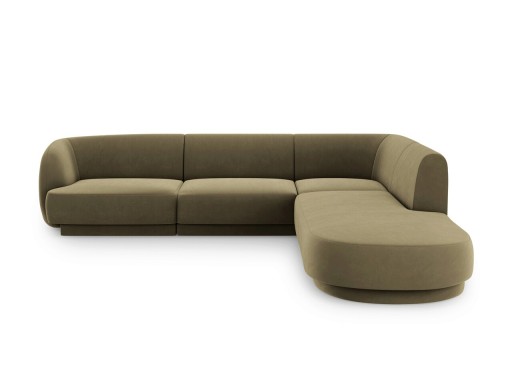 Coltar dreapta 6 locuri, Miley, Micadoni Home, BL, forma rotunjita, 258x248x74 cm, catifea, verde