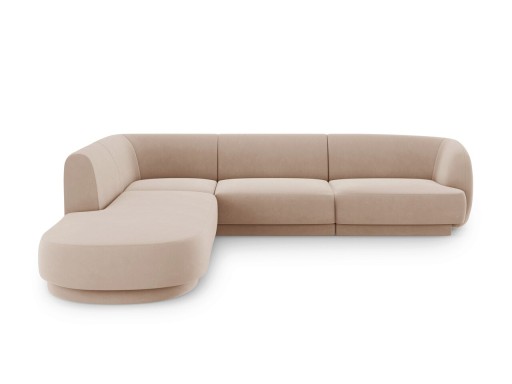 Coltar stanga 6 locuri, Miley, Micadoni Home, BL, forma rotunjita, 258x248x74 cm, catifea, cappuccino