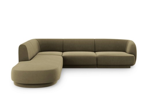 Coltar stanga 6 locuri, Miley, Micadoni Home, BL, forma rotunjita, 258x248x74 cm, catifea, verde