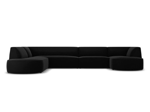 Coltar panoramic stanga 6 locuri, Ruby, Micadoni Home, BL, forma rotunjita, 366x273x69 cm, catifea, negru