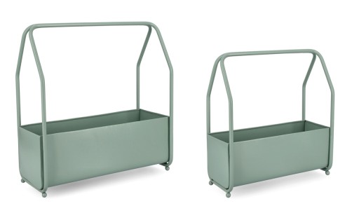 Set 2 suporturi pentru ghivece / jardiniere Keyra, Bizzotto, 52 x 22.5 x 52 cm, otel, potrivite pentru exterior, verde sage