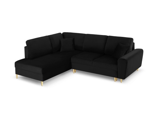 Coltar extensibil stanga 5 locuri, Moghan, Micadoni Home, GL, 243x194x88 cm, catifea, negru