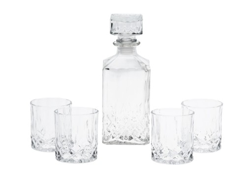 Set 4 pahare si sticla pentru whisky, sticla