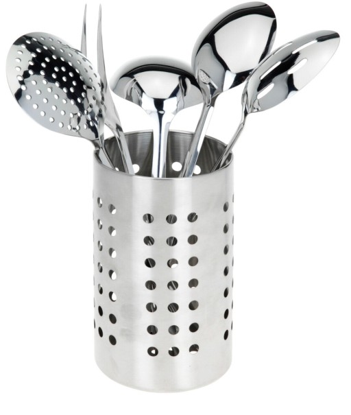 Set 5 ustensile de bucatarie cu suport, 10.5x18 cm, inox