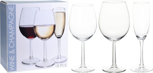 Set pahare pentru vin si sampanie 18 piese, Excellent Houseware, 180 ml, 430 ml, 580 ml, sticla