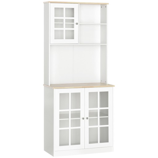 Homcom Bufet Modern din Lemn MDF cu Vitrine, Spațiu Depozitare, pentru Sufragerie și Bucătărie, 80x37x183 cm, Alb | Aosom Romania