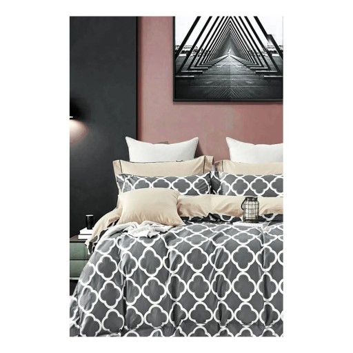 Lenjerie de pat gri/bej din bumbac pentru pat dublu/extinsă cu cearceaf inclus/cu 4 piese 200x220 cm Geometric – Mila Home