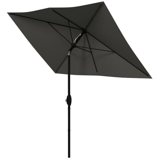 Outsunny Umbrelă de Soare Dreptunghiulară, Umbrelă pentru terasă cu înclinare și deschidere cu manivelă, 300x200x248 cm, Gri | Aosom Romania