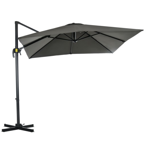 Outsunny Umbrelă de Grădină cu Manivelă de Mână cu Unghi Reglabil pe 5 Niveluri și Rotație la 360°, 245x245x248 cm, Gri | Aosom Romania