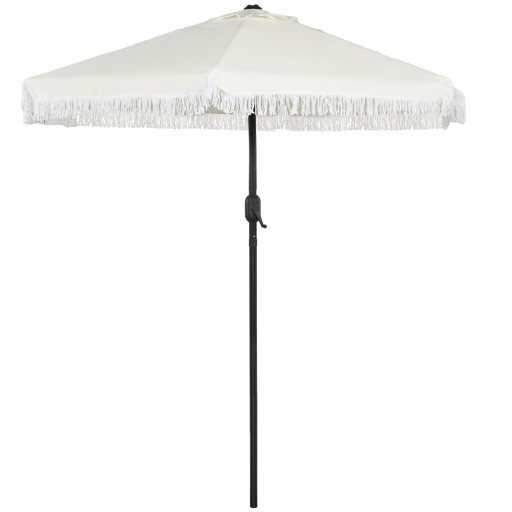 Outsunny Umbrelă de Terasă cu Înclinare, Ventil, Umbrelă pentru Masă de Exterior cu Volane Franjurate și Manivelă, Φ2.25x2.23 m, Alb-Crem