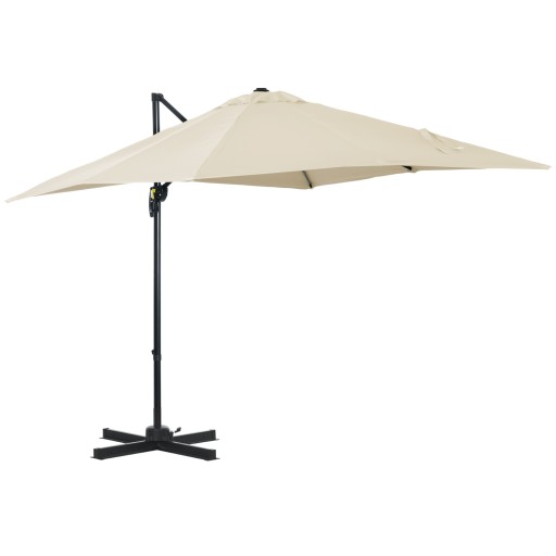 Outsunny Umbrelă de Gradină cu Manivelă cu Rotație 360°, Parasolar Reglabil, 245x245x248 cm, Crem | Aosom Romania