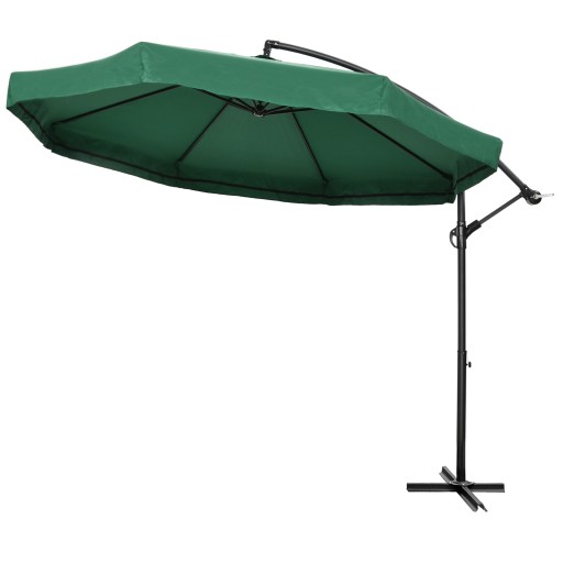 Outsunny Umbrelă de Soare cu Plasă de Țânțari, Umbrelă de Soare cu Deschidere Manivelă și Bază Transversală, 295x295x240 cm, Verde | Aosom Romania