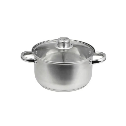 Oala cu capac Santo, Domotti, Ø16 cm, 1.6 L, inox/sticla, argintiu