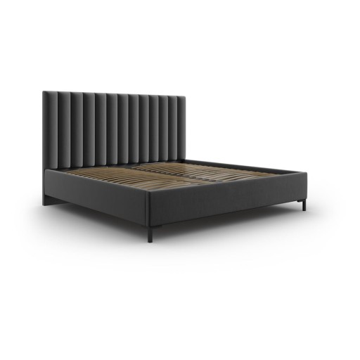 Pat matrimonial gri închis tapițat cu spațiu de depozitare și somieră 160x200 cm Casey – Mazzini Beds