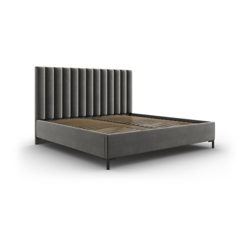 Pat matrimonial gri tapițat cu spațiu de depozitare și somieră 180x200 cm Casey – Mazzini Beds