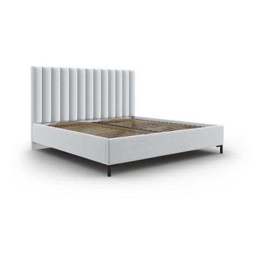 Pat matrimonial gri deschis tapițat cu spațiu de depozitare și somieră 140x200 cm Casey – Mazzini Beds