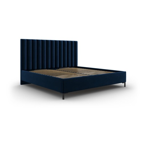 Pat matrimonial albastru închis tapițat cu spațiu de depozitare și somieră 160x200 cm Casey – Mazzini Beds