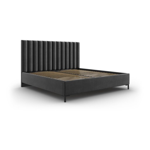 Pat matrimonial gri închis tapițat cu spațiu de depozitare și somieră 180x200 cm Casey – Mazzini Beds