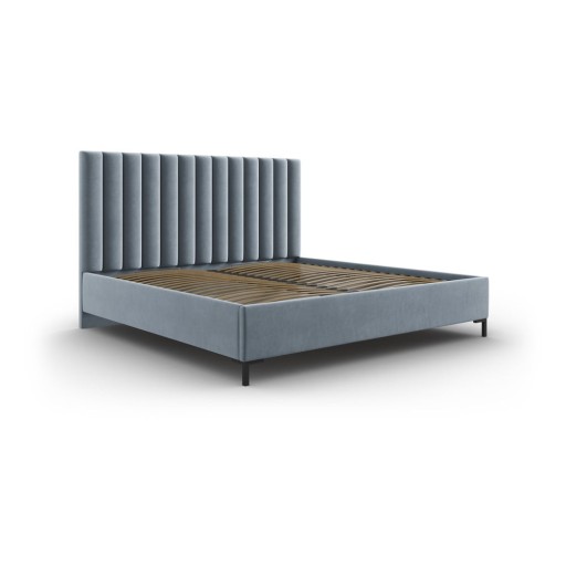 Pat matrimonial albastru deschis tapițat cu spațiu de depozitare și somieră 160x200 cm Casey – Mazzini Beds