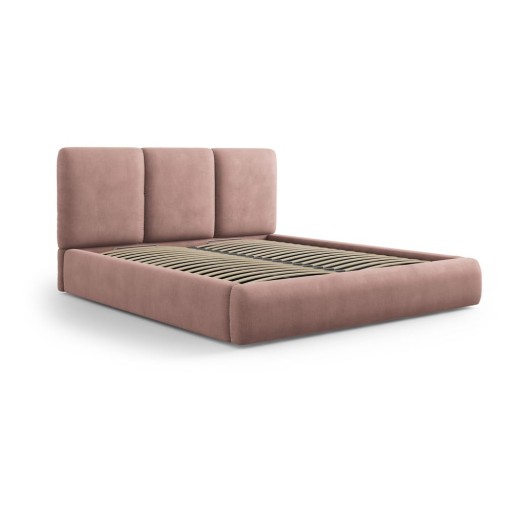 Pat matrimonial roz deschis tapițat cu spațiu de depozitare și somieră 160x200 cm Brody – Mazzini Beds