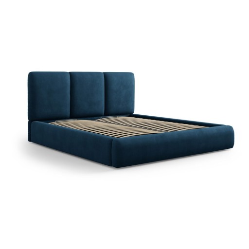 Pat matrimonial albastru închis tapițat cu spațiu de depozitare și somieră 180x200 cm Brody – Mazzini Beds