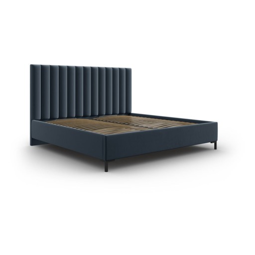 Pat matrimonial albastru închis tapițat cu spațiu de depozitare și somieră 160x200 cm Casey – Mazzini Beds