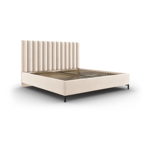 Pat matrimonial bej tapițat cu spațiu de depozitare și somieră 140x200 cm Casey – Mazzini Beds