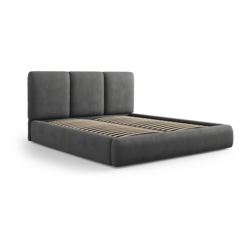 Pat matrimonial gri tapițat cu spațiu de depozitare și somieră 200x200 cm Brody – Mazzini Beds