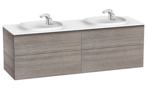 Set mobilier Roca Beyond cu lavoar dublu Surfex si dulap baza cu patru sertare 160cm stejar city