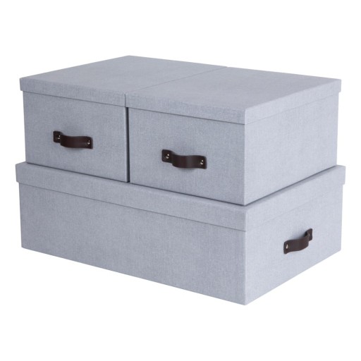 Cutii de depozitare gri-deschis 3 buc. din carton cu capac 31x47x15 cm Inge – Bigso Box of Sweden