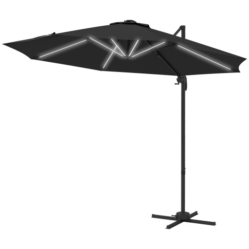 Outsunny Umbrelă de Soare Exterioară cu Lumini LED și Unghi Reglabil, Umbrelă de Grădină din Aluminiu și Poliester, Ø3x2.5 m, Gri | Aosom Romania