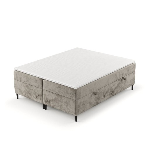 Pat boxspring maro deschis cu spațiu de depozitare 180x200 cm Araya – Maison de Rêve