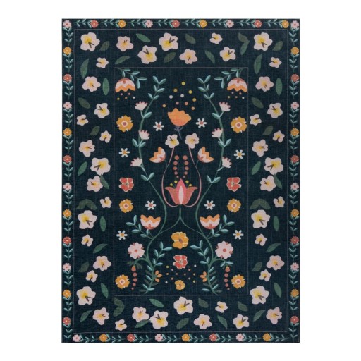 Covor albastru închis lavabil 170x240 cm MATCH NORDIC FLORAL – Flair Rugs