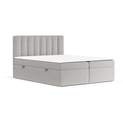 Pat boxspring gri deschis cu spațiu de depozitare 160x200 cm Novento – Maison de Rêve